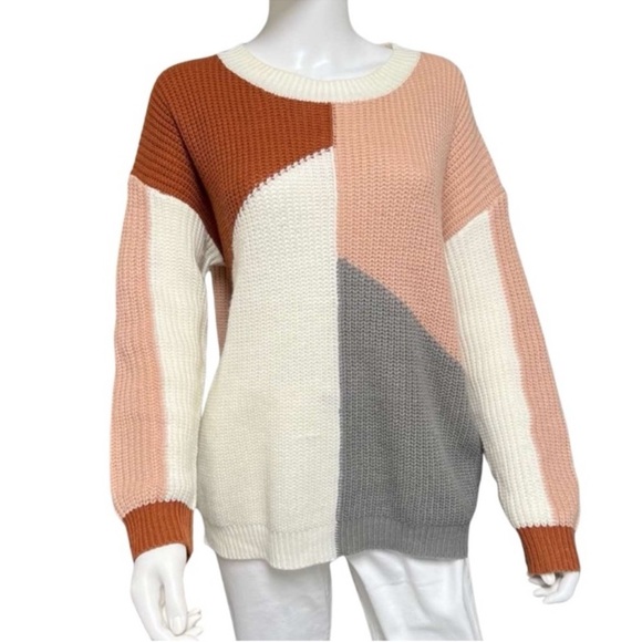 Bibi Colorblock Knit Sweater in Rust, Pink, Gray and Ivory Medium - Picture 1 of 9